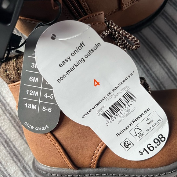 NWT Wonder Nation Baby Girl Sweater Knit Boot - Picture 3 of 3